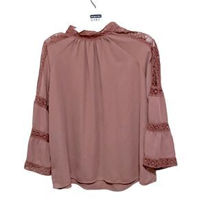 Charlotte Russe Mauve Pink Cold Shoulder Lace Trim Feminine Blouse Shirt Small